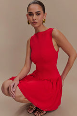 Ashleigh Knit And Chiffon Mini Dress - Red