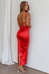 Seraya Lace-Up Back Dress Red