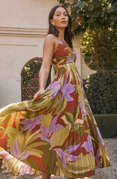 Blythe Floral Plisse Midi Dress