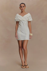 Pascale Off Shoulder Denim Mini Dress - White