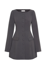 Jolie Boat Neck Suiting Mini Dress - Charcoal Grey
