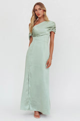 Bellissima Asymmetric Shoulder Maxi Dress Sage