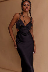 City Lights Cut-Out Waist Strappy Back Midi Dress Black