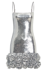 Faye Sequin Flower Mini Dress - Silver