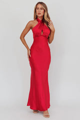 Honeymoon Crossover Halterneck Maxi Dress Wine