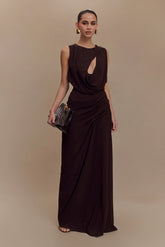Oria Chiffon Maxi Dress - Cacao Brown