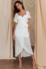 Aphrodite Molded Bust Angel Sleeve Midi Dress Floral White