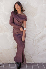 Olympia Off Shoulder Maxi Dress - Chocolate