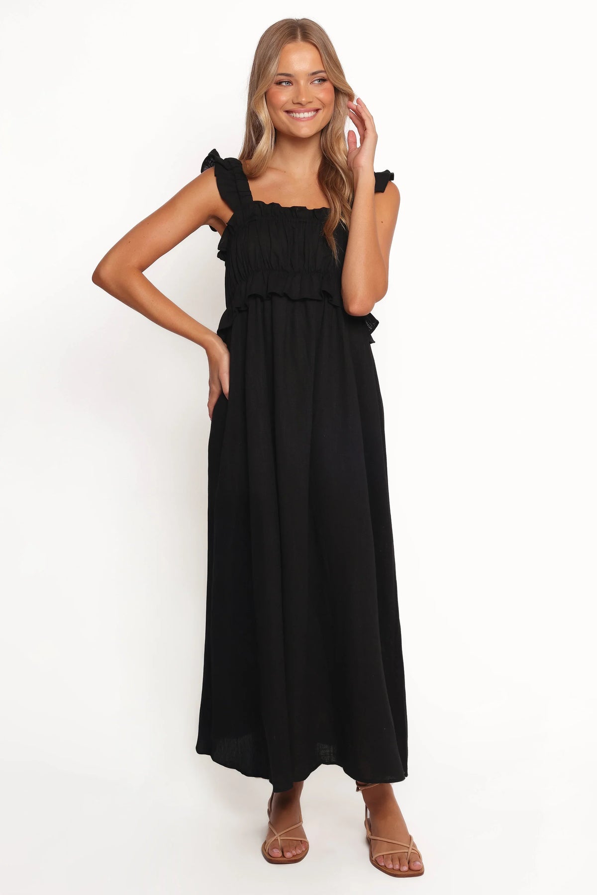 Ross Frill Strap Maxi Dress - Black