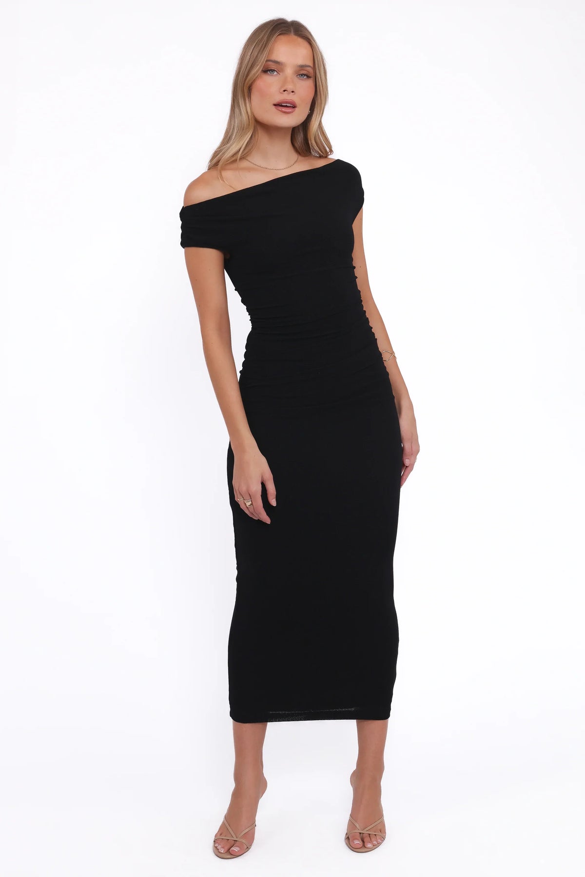 Spencer Off Shoulder Midi Dress - Black