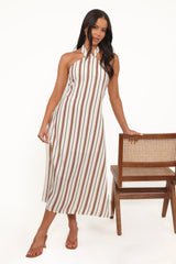 Katherine Midi Dress - Brown Stripe