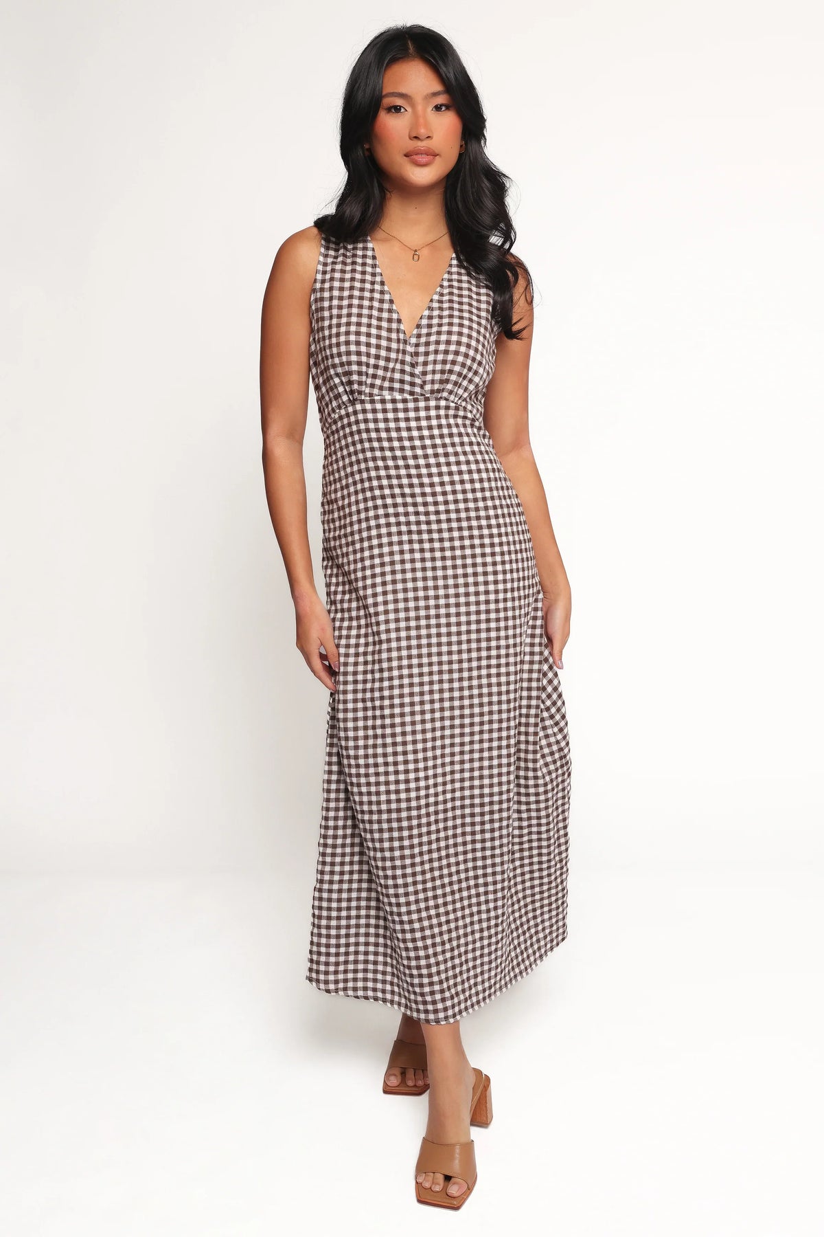 Queenie Midi Dress - Brown Gingham