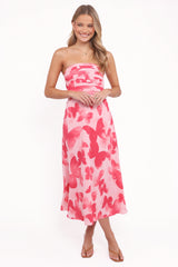 Kenna Strapless Midi Dress - Butterfly Print