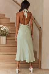 Madison Avenue Keyhole Bust Halterneck Midi Dress Pistachio