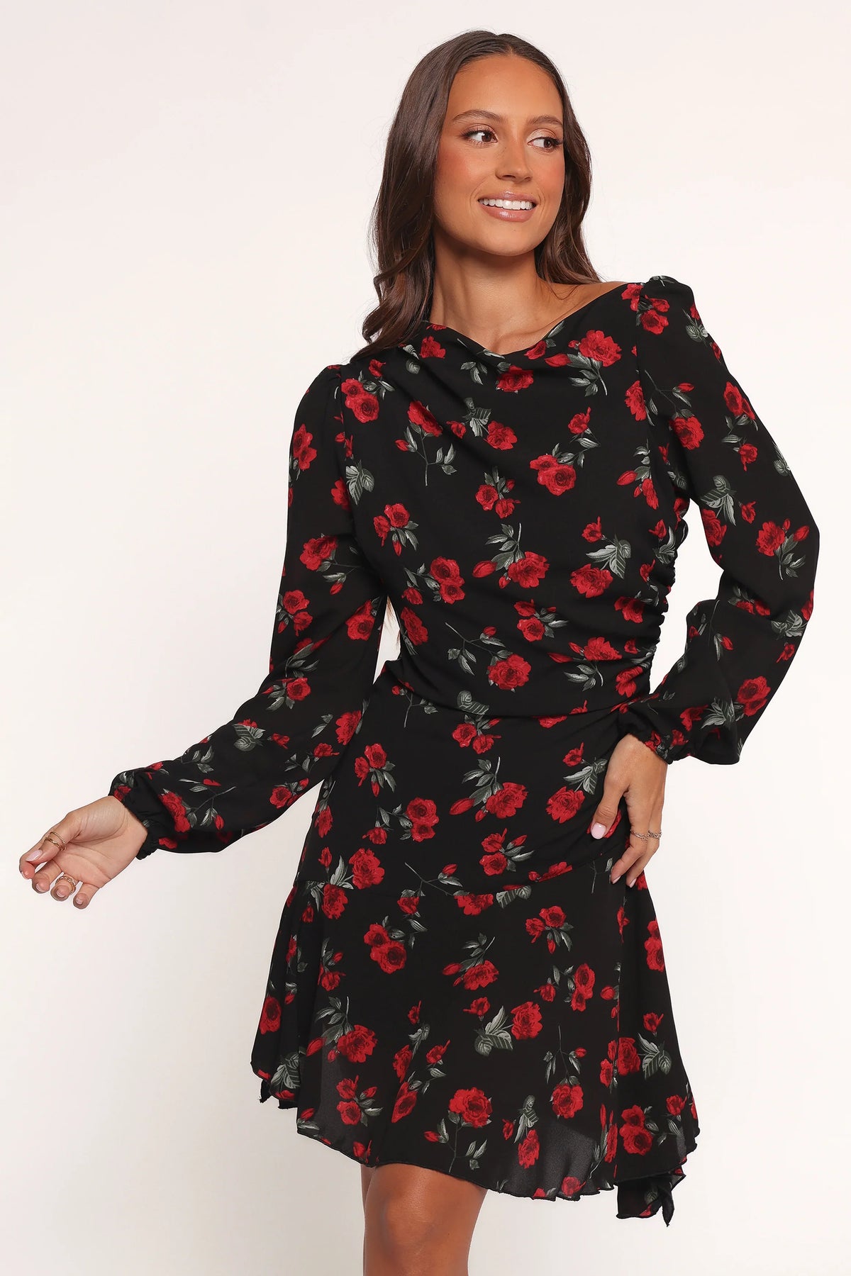 Mariska Long Sleeve Mini Dress - Rose Print