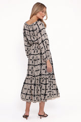 Faris Off Shoulder Midi Dress - Black Geo