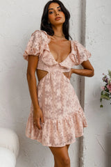 Sweet Life Cut-Out Waist Lace Dress Peach