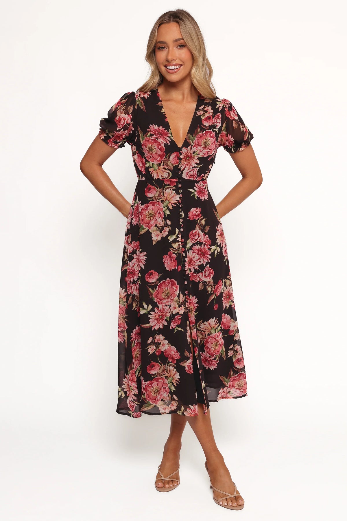 Logen Floral Midi Dress - Black Floral