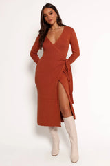 Kellan Wrap Midi Dress - Bronze