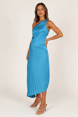 Flin Pleated One Shoulder Midi Dress - Blue