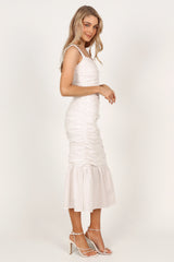 Sierre Ruched Midi Dress - White