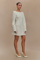 Jolie Boat Neck Suiting Mini Dress - Ivory