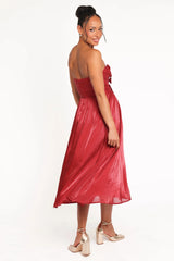 Mila Strapless Midi Dress - Red
