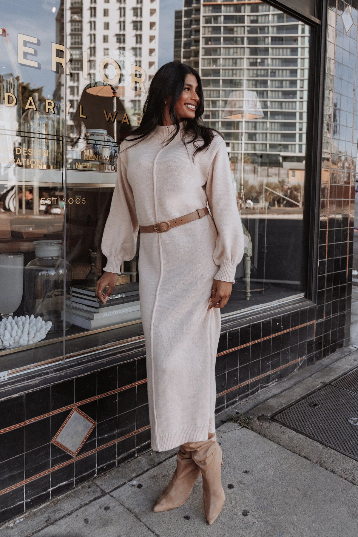 Odile Knit Midi Dress - Tan