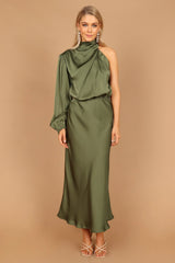 Amelie One Shoulder Midi Dress - Olive