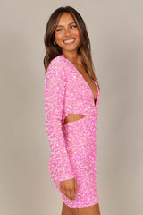 Kelly Long Sleeve Sequin Mini Dress - Berry