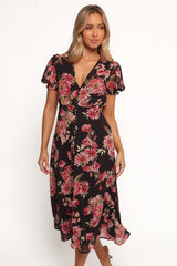Logen Floral Midi Dress - Black Floral