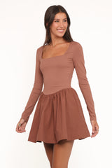Sheena Long Sleeve Mini Dress - Mocha