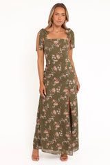 Renita Maxi Dress - Olive Floral