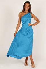 Flin Pleated One Shoulder Midi Dress - Blue