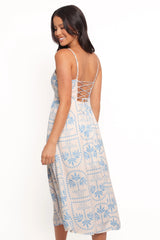Cathy Midi Dress - Blue/White