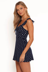 Ebony Mini Dress - Navy White Polka Dot