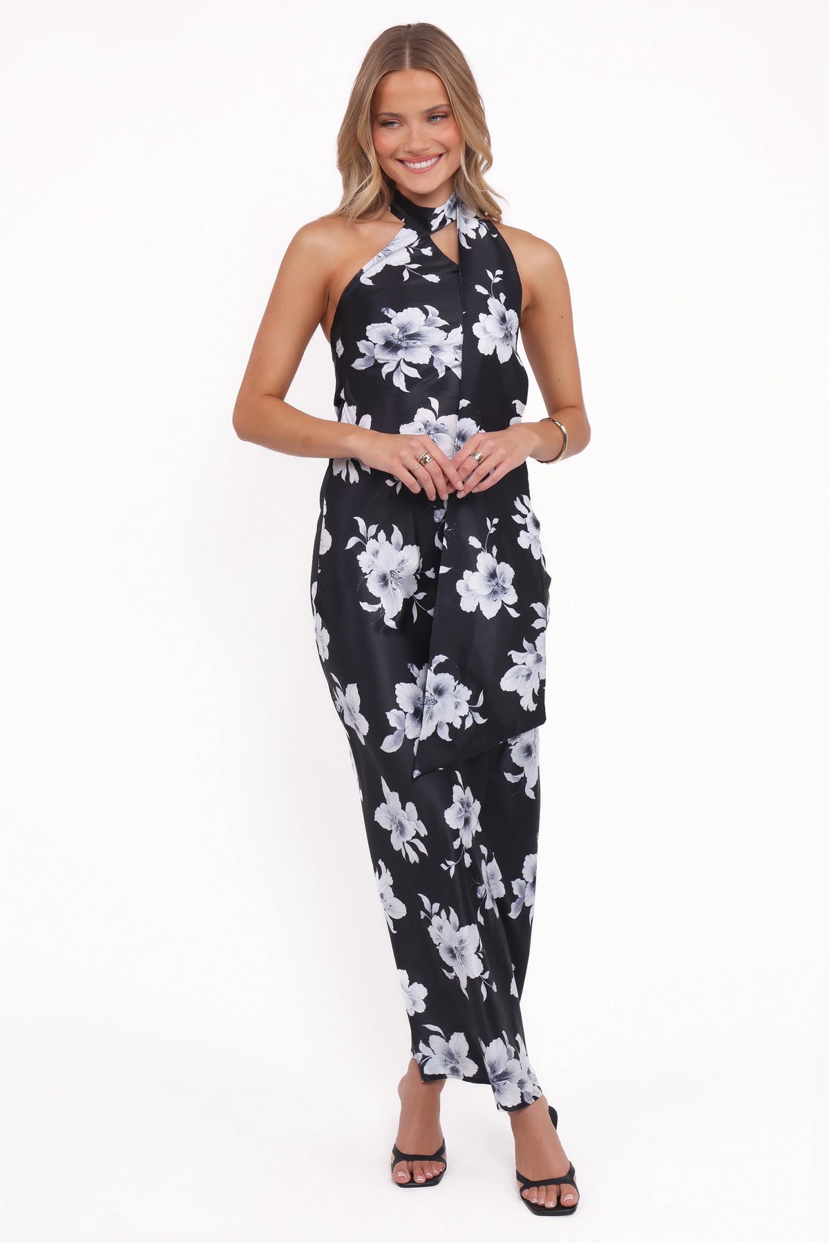 Freida Halter Midi Dress - Black Floral