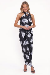 Freida Halter Midi Dress - Black Floral