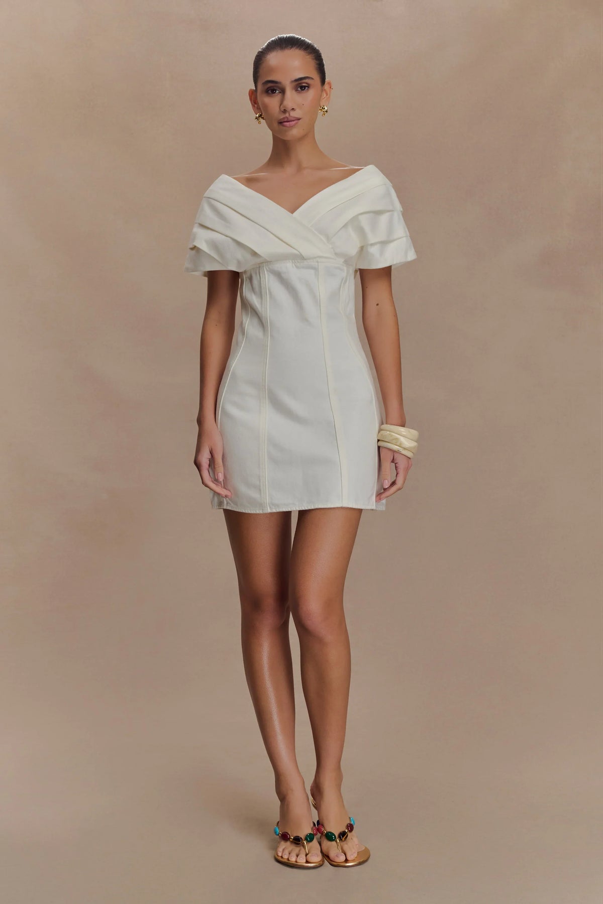 Pascale Off Shoulder Denim Mini Dress - White