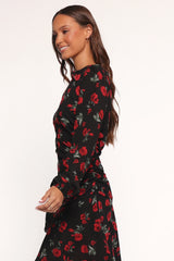 Mariska Long Sleeve Mini Dress - Rose Print