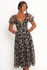 Farryn Maxi Dress - Black Beige Floral