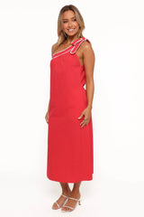 Brynlee One Shoulder Midi Dress - Red/White