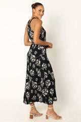Melody Plisse Halter Maxi Dress - Black Floral