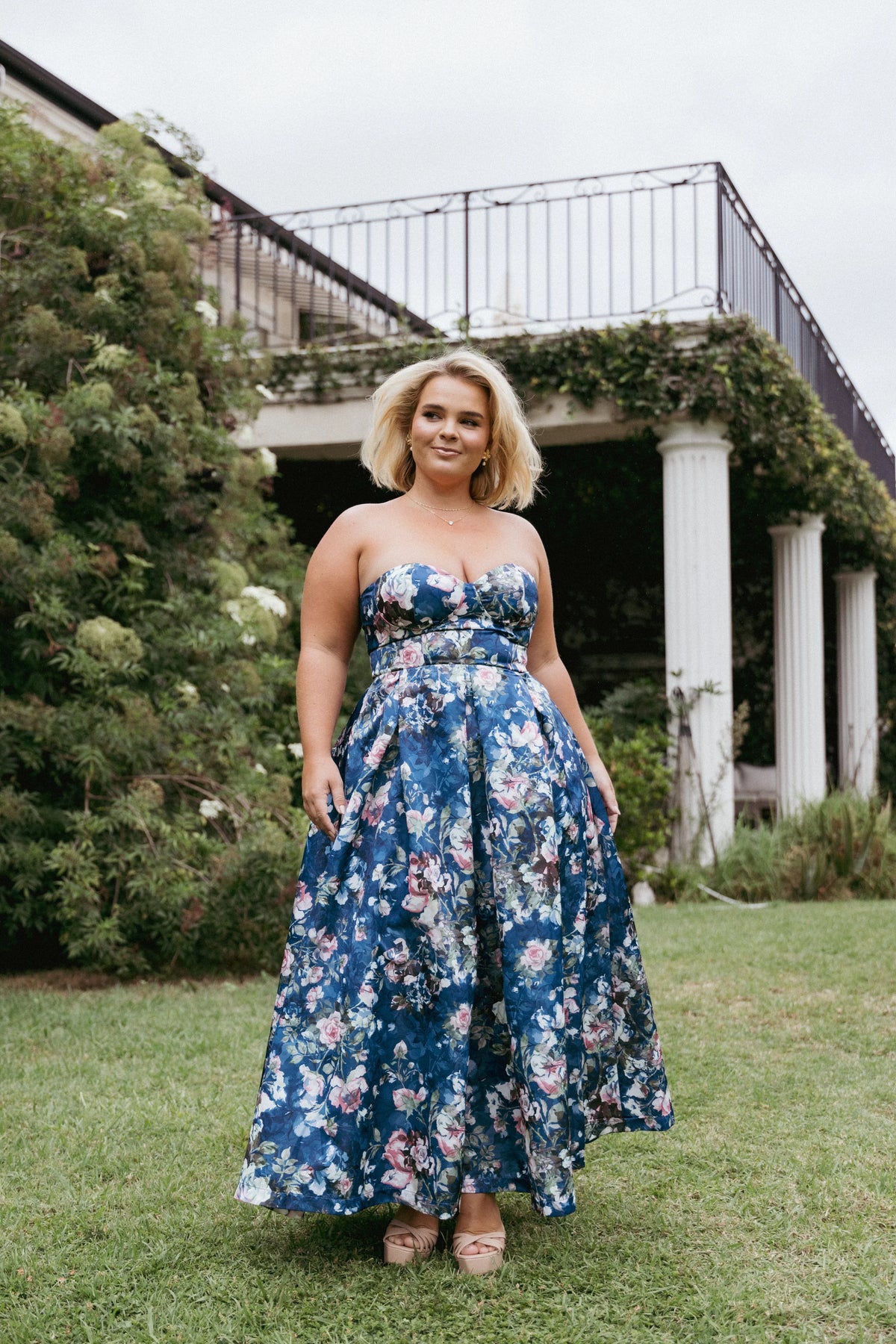 Darina Strapless Midi Dress - Midnight Floral