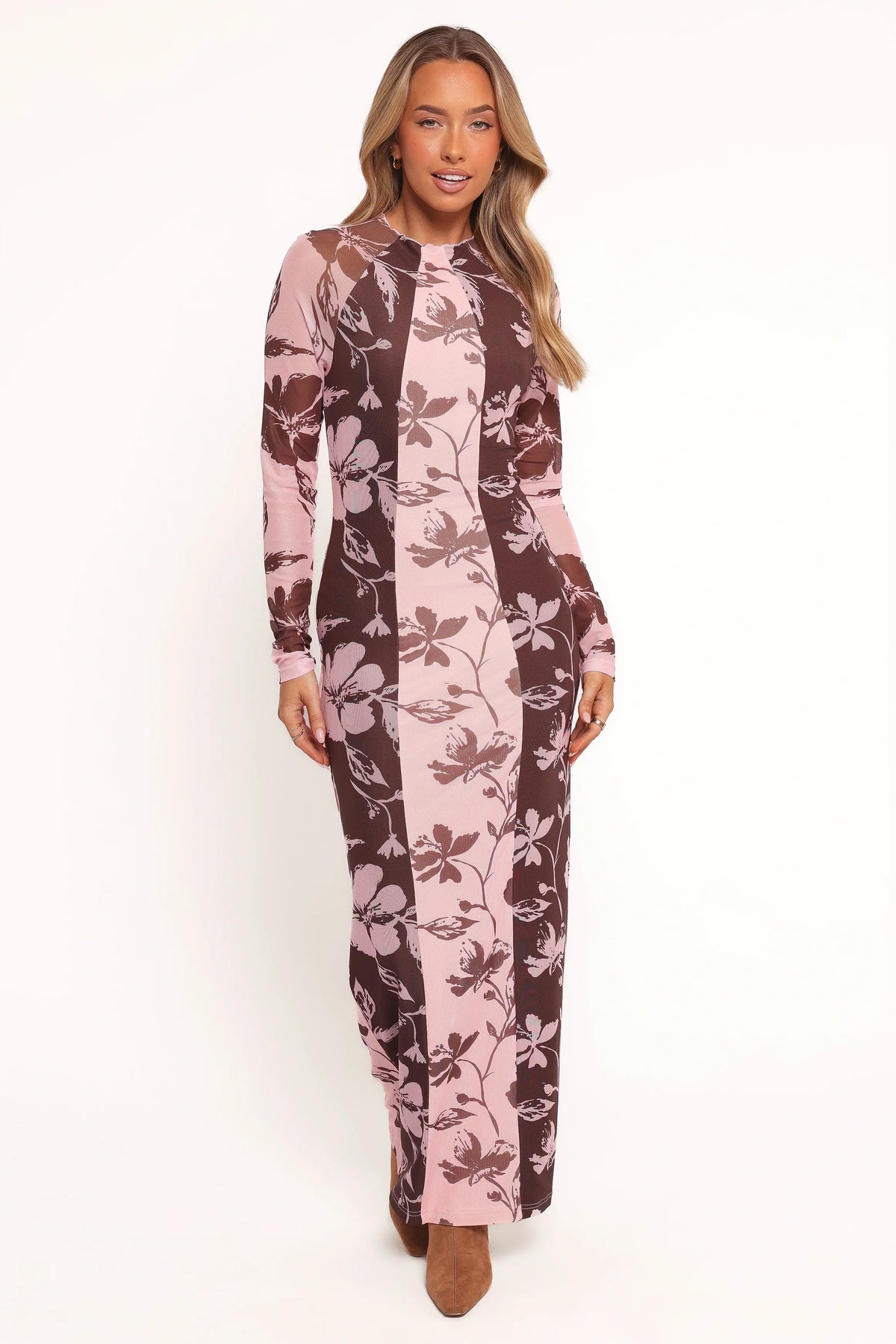 Bellatrix Spliced Maxi Dress - Pink Brown Floral