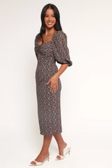 Oona Midi Dress - Brown Blue Floral