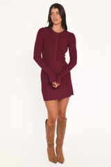 Darlina Long Sleeve Mini Dress - Burgundy