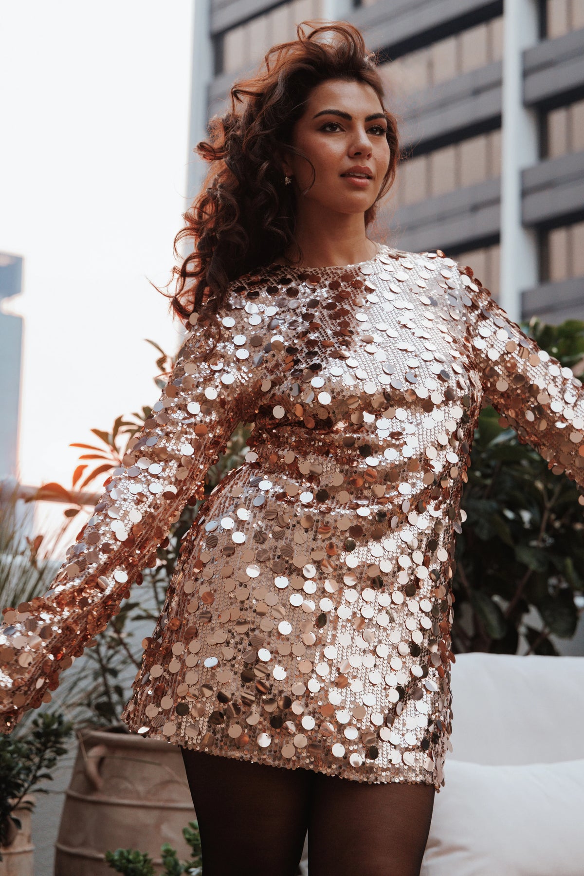 Electra Long Sleeve Mini Dress - Gold