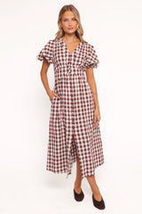 Robinson Maxi Dress - Brown Gingham