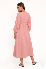 Riven Long Sleeve Maxi Dress - Pink